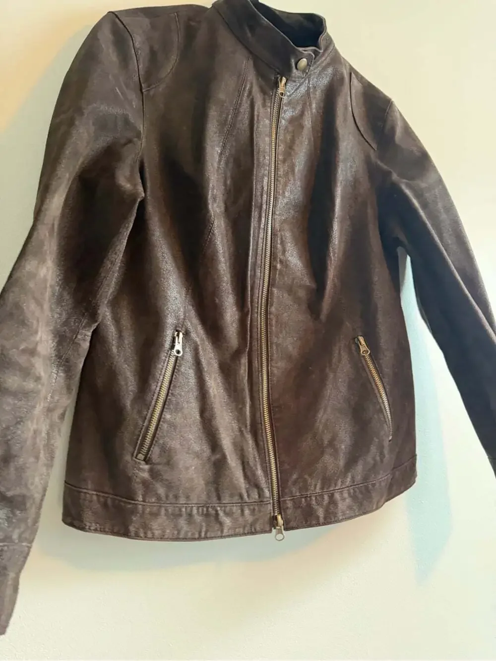 Moto Minimalist Genuine Leather Suede Cafe Racer Jacket Brown M